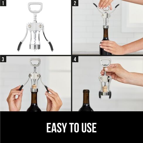 GORILLA GRIP BPA-Free Premium Wine Opener, Easy to Use Smooth Zinc Alloy Wing Corkscrew, Multifunctional Bottle Openers Remove Corks, Caps, Sharp Cork Screw, Dishwasher Safe, Bar Essentials, Black in Saudi Arabia