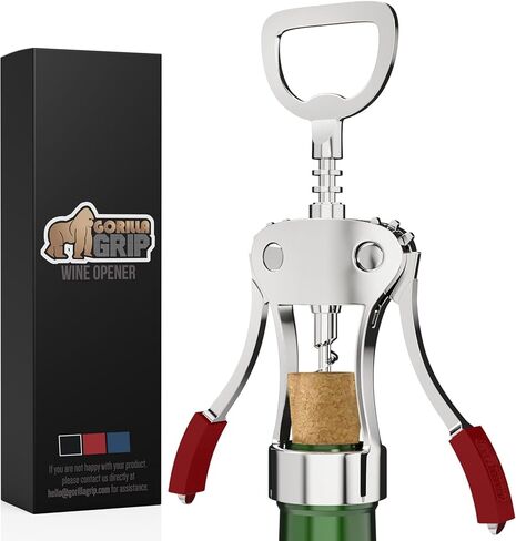 GORILLA GRIP BPA-Free Premium Wine Opener, Easy to Use Smooth Zinc Alloy Wing Corkscrew, Multifunctional Bottle Openers Remove Corks, Caps, Sharp Cork Screw, Dishwasher Safe, Bar Essentials, Black in Saudi Arabia