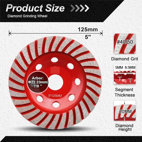 Sanding Disc, Dia 100/115/125/180mm Diamond Grinding Wheel for Concrete Granite Marble Masonry 1pcs(Dia 125mm) in Saudi Arabia