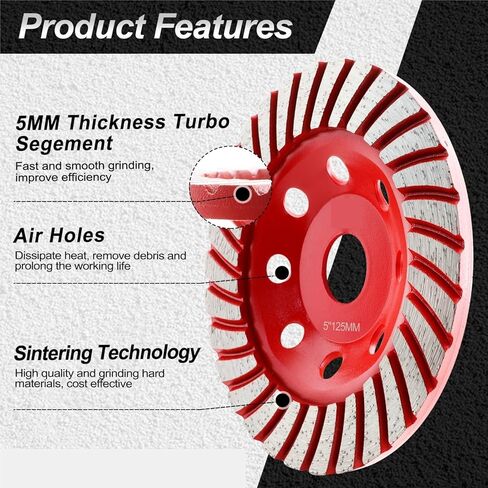 Sanding Disc, Dia 100/115/125/180mm Diamond Grinding Wheel for Concrete Granite Marble Masonry 1pcs(Dia 125mm) in Saudi Arabia
