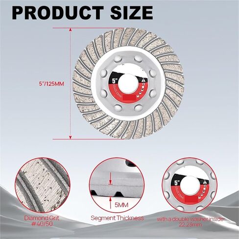 Diamond Grinding Wheel, Dia 125mm/5inch Segmented Turbo Row Cup Discs for Concrete Brick Hard Stone 1PCS in Saudi Arabia