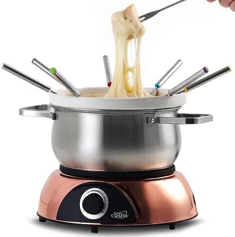 Artestia Swiss Design 1500W Electric Fondue Pot Set for Melting Chocolate Cheese Pot Sets with Temperature Control for Oil Broth Fondue Party, 8 Colored Fondue Forks in Kuwait