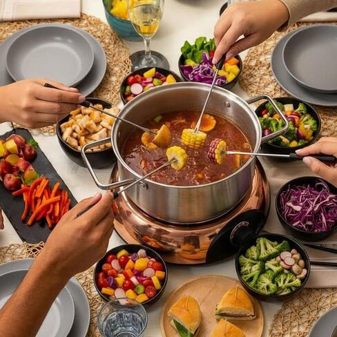 Artestia Swiss Design 1500W Electric Fondue Pot Set for Melting Chocolate Cheese Pot Sets with Temperature Control for Oil Broth Fondue Party, 8 Colored Fondue Forks in Kuwait