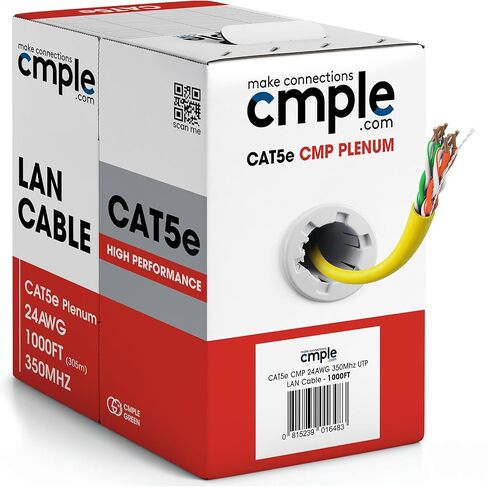 Cmple - Cat5e Plenum Cable 1000ft, CMP, White, 350MHz Gigabit Ethernet Solid Network Internet Bulk UTP in Kuwait