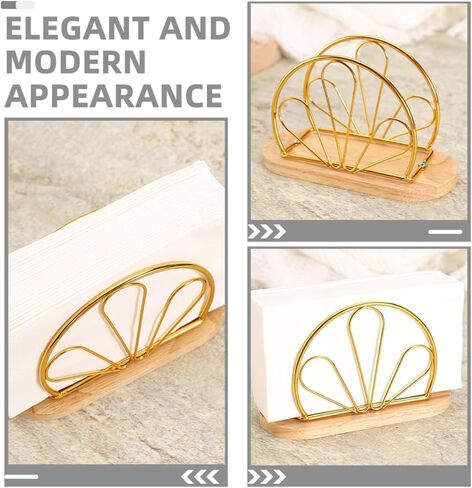 ibasenice Freestanding Napkin Holder Gold Petal Design with Wooden Base, Decorative Paper Tissue Dispenser for Dining Table, Coffee Shop, Restaurant, Wedding Table Accessory in Saudi Arabia