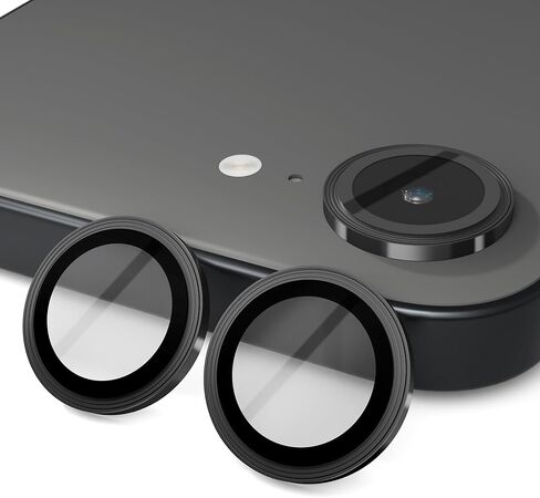 Orzero (3 Pack) Camera Lens Protector Compatible for iPhone 16e, Protector de Cámera Individual 3D Alloy Metal Ring Glass Cover CD Pattern Case Friendly Original Color - Black in Kuwait