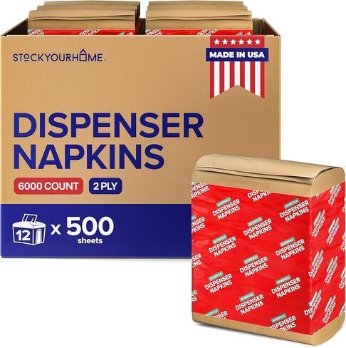 Stock Your Home 6000-Pack Paper Napkins Bulk 2-Ply, White Interfold Napkins Dispenser Refill (12 Packs of 500), Disposable Restaurant Napkins for Bathroom, Diner & Office in Saudi Arabia