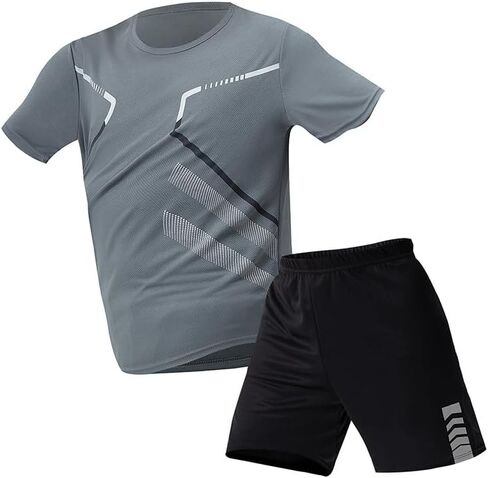 Men's 2-Piece Sport Tracksuit Set Performance Short Sleeve T-Shirt & Workout Shorts with Side Stripes Gym Training Outfit in Saudi Arabia