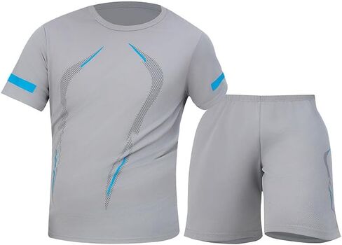Men's 2-Piece Sport Tracksuit Set Performance Short Sleeve T-Shirt & Workout Shorts with Side Stripes Gym Training Outfit in Saudi Arabia