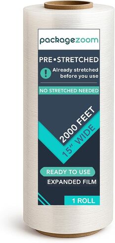 PackageZoom 1 Rolls Pre-Stretched Stretch Wrap Film, Already Stretched Before Use, 15 in x 2000 ft, Clear Plastic Wrap for Moving, Storage, and Shipping in Saudi Arabia