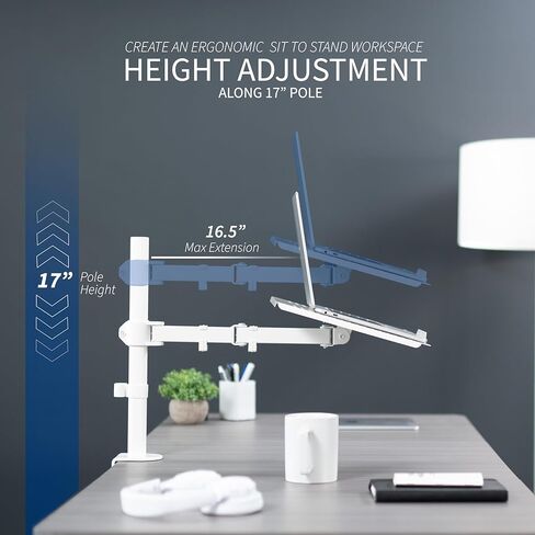 VIVO Single Laptop Notebook Desk Mount Stand, Fully Adjustable Extension with C-clamp, Fits up to 17 inch Laptops, White, STAND-V001LW in Kuwait