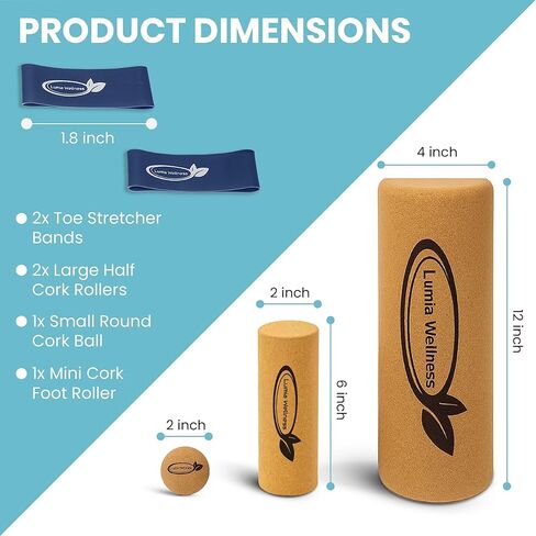 مجموعة لوح توازن الفلين الطبيعي - تقوية اليوغا للقدم والكاحل، مدلك لوح التوازن لتخفيف التهاب اللفافة الأخمصية، ممتد أصابع القدم البيلاتيس in Kuwait