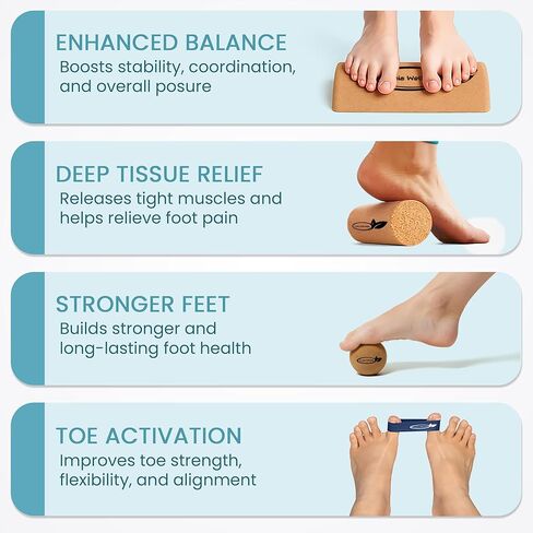 مجموعة لوح توازن الفلين الطبيعي - تقوية اليوغا للقدم والكاحل، مدلك لوح التوازن لتخفيف التهاب اللفافة الأخمصية، ممتد أصابع القدم البيلاتيس in Kuwait