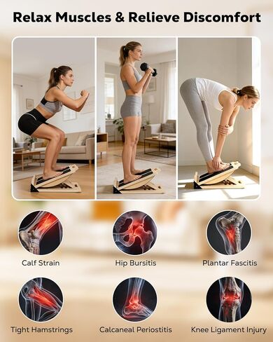 MoKo 2-in-1 Wooden Slant Board & Balance Board, 4 Adjustable Inclines Calf Stretcher for Knees, Ankles, Heels, Feet and Legs, Non-slip Stretch Boards Support up to 220lbs in Saudi Arabia