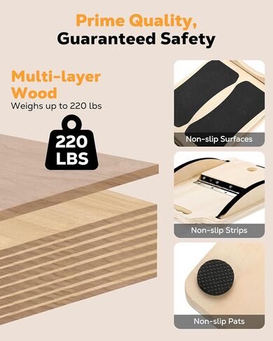 MoKo 2-in-1 Wooden Slant Board & Balance Board, 4 Adjustable Inclines Calf Stretcher for Knees, Ankles, Heels, Feet and Legs, Non-slip Stretch Boards Support up to 220lbs in Saudi Arabia