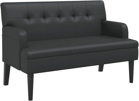 Black Faux Leather Upholstered Bench with Tufted Cushion and Solid Rubber Wood Frame, 44.1 Inch Modern Entryway Seating for Hallway Bedroom Living Room, Durable Low in Saudi Arabia