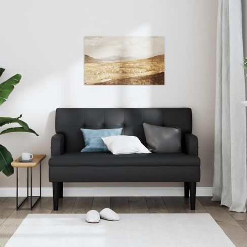 Black Faux Leather Upholstered Bench with Tufted Cushion and Solid Rubber Wood Frame, 44.1 Inch Modern Entryway Seating for Hallway Bedroom Living Room, Durable Low in Saudi Arabia