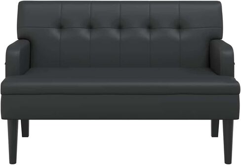 Black Faux Leather Upholstered Bench with Tufted Cushion and Solid Rubber Wood Frame, 44.1 Inch Modern Entryway Seating for Hallway Bedroom Living Room, Durable Low in Saudi Arabia