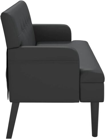 Black Faux Leather Upholstered Bench with Tufted Cushion and Solid Rubber Wood Frame, 44.1 Inch Modern Entryway Seating for Hallway Bedroom Living Room, Durable Low in Saudi Arabia