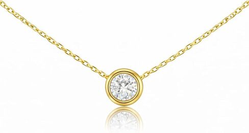 Hoops & Loops 925 Sterling Silver Cubic Zirconia Bezel-Set Solitaire Tiny Choker Necklace for Women Teen Girls, Silver, Yellow Gold, Rose Gold in Kuwait