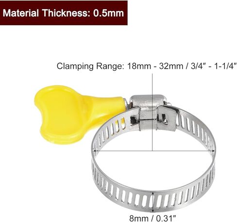 Worm Gear Hose Clamp, 12pcs 3/4" - 1 1/4" Key Type Adjustable Stainless Steel Hose Clamps with Plastic Handle for Securing Hose in Saudi Arabia