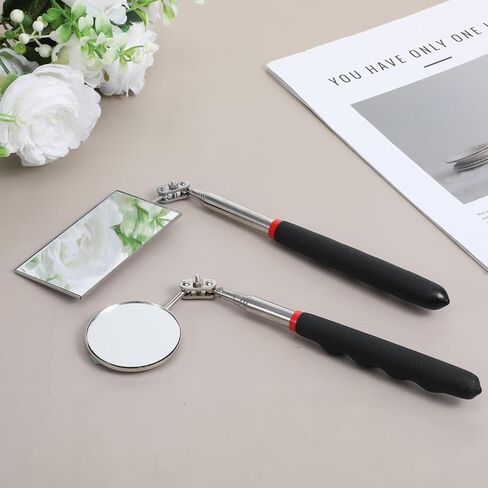 قطعتان من مرايا الفحص التلسكوبية، مرآة ميكانيكية تلسكوبية مستديرة مستطيلة الشكل بمقبض طويل، أدوات فحص مرآة ميكانيكية قابلة للتمديد بزاوية 360 درجة لفحص حالة السيارة in Kuwait