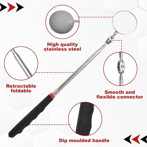 1Pcs Telescoping Inspection Mirror,11-28Inch Round Extendable Mirror on a Stick,Mechanics Mirror Tool with Long Handle for Technicians Mechanics Contractors Checking Observation in Saudi Arabia