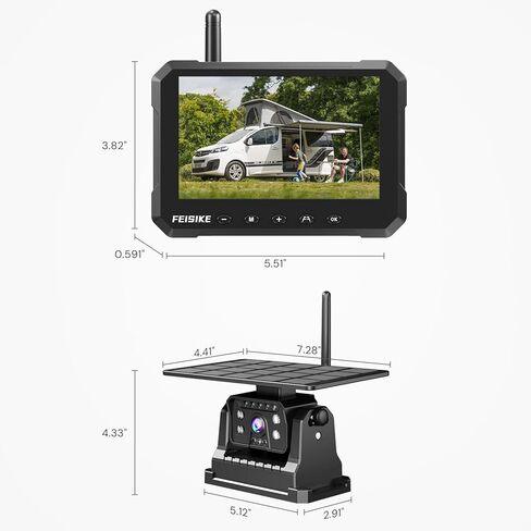 Magnetic Solar Wireless Backup Camera for Truck, 5 Inch No-Drill Installation RV Backup Camera, 1080P Rear View Camera 150° Wide Angle, 24hrs Battery Life, 2.4Hz Signal, Night Vision, RVs, Trailers in Kuwait
