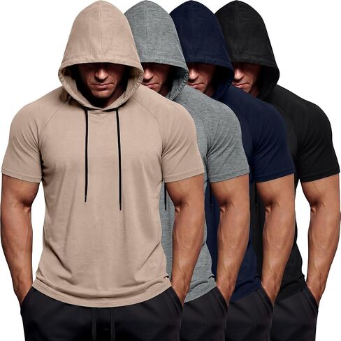 4 Pack Men's Big and Tall Hoodies Short Sleeve Workout T Shirts Athletic Running Pullover Sweatshirt in Saudi Arabia