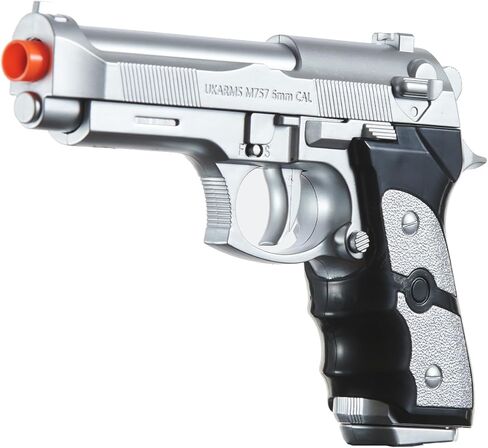 مجموعة مسدسات Goldenball Spring-Powered Bereta M9 Airsoft المكونة من قطعتين (فضي وأسود) - إطلاق النار بسرعة 180 إطارًا في الثانية in Saudi Arabia