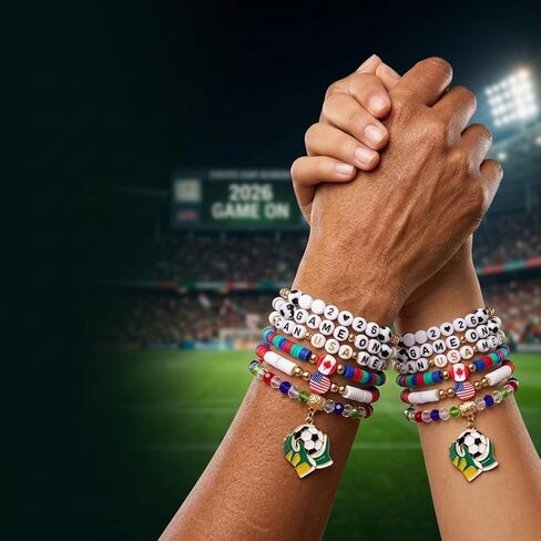 أساور كأس العالم لكرة القدم 2026 - [6] قطع من مجموعة خرز هيشي القابلة للتكديس من CAN USA MEX - إكسسوارات مشجعي كرة القدم وكرة القدم - مجوهرات روح فريق الأمم المضيفة للنساء والفتيات وأمهات كرة القدم in Kuwait