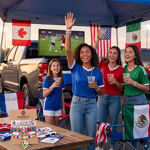 أساور كأس العالم لكرة القدم 2026 - [6] قطع من مجموعة خرز هيشي القابلة للتكديس من CAN USA MEX - إكسسوارات مشجعي كرة القدم وكرة القدم - مجوهرات روح فريق الأمم المضيفة للنساء والفتيات وأمهات كرة القدم in Kuwait