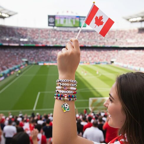 أساور كأس العالم لكرة القدم 2026 - [6] قطع من مجموعة خرز هيشي القابلة للتكديس من CAN USA MEX - إكسسوارات مشجعي كرة القدم وكرة القدم - مجوهرات روح فريق الأمم المضيفة للنساء والفتيات وأمهات كرة القدم in Kuwait