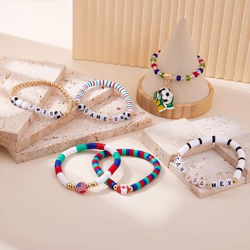 أساور كأس العالم لكرة القدم 2026 - [6] قطع من مجموعة خرز هيشي القابلة للتكديس من CAN USA MEX - إكسسوارات مشجعي كرة القدم وكرة القدم - مجوهرات روح فريق الأمم المضيفة للنساء والفتيات وأمهات كرة القدم in Kuwait