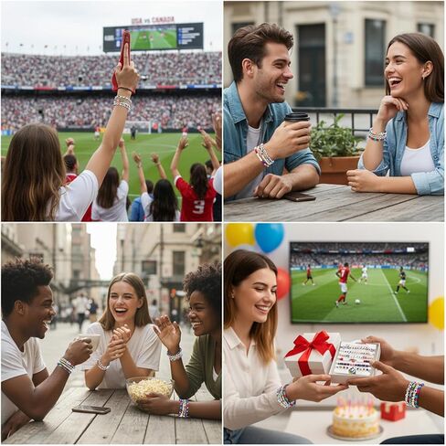 أساور كأس العالم لكرة القدم 2026 - [6] قطع من مجموعة خرز هيشي القابلة للتكديس من CAN USA MEX - إكسسوارات مشجعي كرة القدم وكرة القدم - مجوهرات روح فريق الأمم المضيفة للنساء والفتيات وأمهات كرة القدم in Kuwait