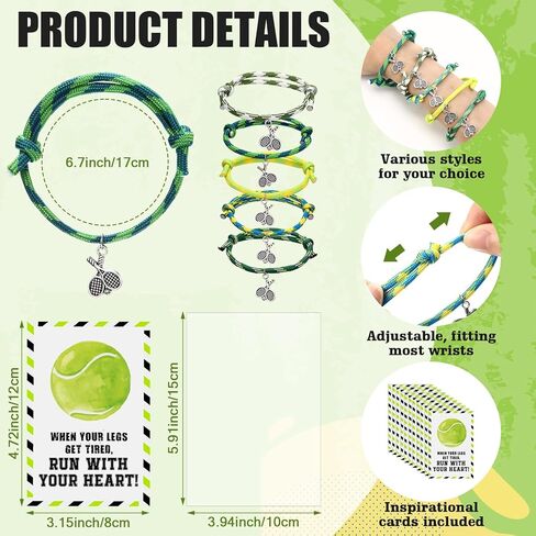 20 Set Tennis Gifts for Women Tennis Bracelets Adjustable Sport Braided Rope Racket Charm Jewelry Accessories with Inspirational Cards for Men Sports Lovers Team Coach Players in Saudi Arabia