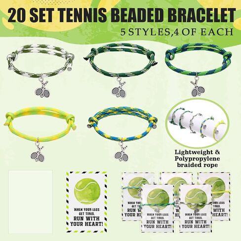 20 Set Tennis Gifts for Women Tennis Bracelets Adjustable Sport Braided Rope Racket Charm Jewelry Accessories with Inspirational Cards for Men Sports Lovers Team Coach Players in Saudi Arabia