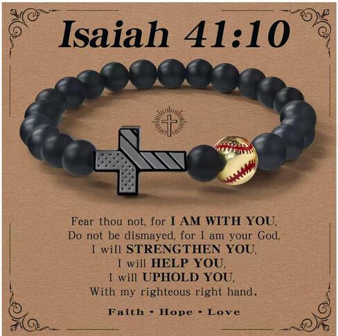 【18K Gold Plated】Soccer Football Basketball Baseball Cross Bracelet for Boys Cross Engraved with US Flag Stretch Beaded Charm Bracelet Gifts for Boys Men Teen Son Grandson Nephew Players Team Fan in Saudi Arabia
