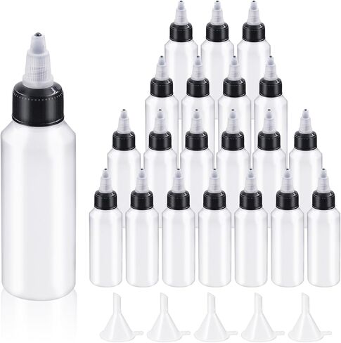Swpeet 15Pcs Clear Dispensing Bottles with Small Funnels Kit, 4oz Boston LDPE Plastic Bottle, 100ML Empty Squeeze Dropper Bottles with Twist Top Cap Kit for Inks Oils Liquids, Plastic Squeeze in Saudi Arabia