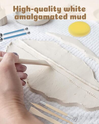 Pottery Kit,Air-Dry Clay Starter Kit for Beginners Clay Kit, Home Made Pottery Set, DIY Air-Dry Clay Kit, Pottery Kit w/Paint Set, Varnish, 10 Paint, Brushes, Sponge, Step Guide in Kuwait