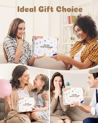 Pottery Kit,Air-Dry Clay Starter Kit for Beginners Clay Kit, Home Made Pottery Set, DIY Air-Dry Clay Kit, Pottery Kit w/Paint Set, Varnish, 10 Paint, Brushes, Sponge, Step Guide in Kuwait