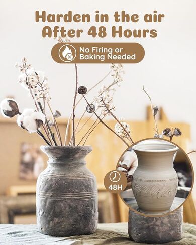 Pottery Kit,Air-Dry Clay Starter Kit for Beginners Clay Kit, Home Made Pottery Set, DIY Air-Dry Clay Kit, Pottery Kit w/Paint Set, Varnish, 10 Paint, Brushes, Sponge, Step Guide in Kuwait