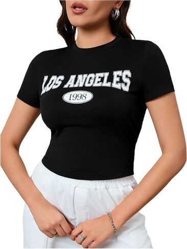 SOLY HUX Women's Y2K Graphic Crop Top Short Sleeve Sexy Cute T-Shirts Tee Crop Top in Kuwait