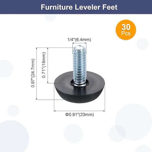 uxcell 30Pcs Adjustable Furniture Feet, 1/4"-18 Thread Galvanized Iron Screw Foot Levelers Screw on Furniture Glide Leveling for Table, Chair, Furniture Legs (Black) in Saudi Arabia