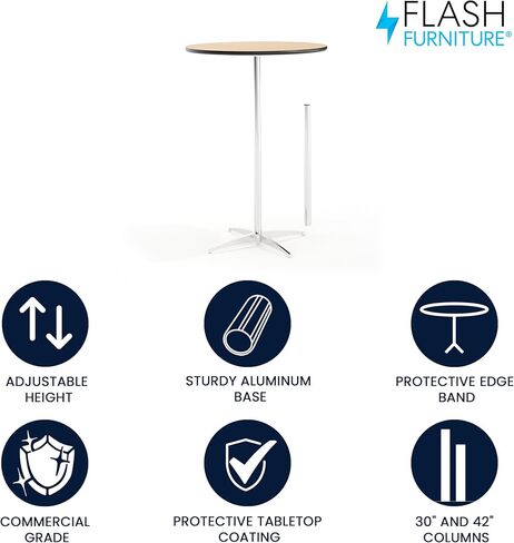 طاولة كوكتيل مستديرة من Flash Furniture Lars مقاس 30 بوصة مع أعمدة مقاس 30 بوصة و42 بوصة، طاولة مستديرة بارتفاع قياسي أو بار قابلة للتعديل للمناسبات أو الاستخدام المنزلي، طبيعية in Saudi Arabia