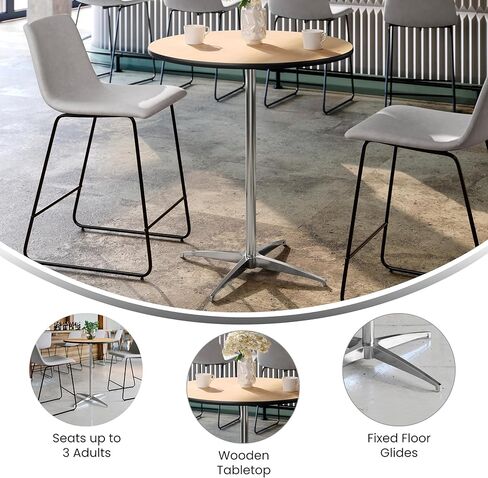 طاولة كوكتيل مستديرة من Flash Furniture Lars مقاس 30 بوصة مع أعمدة مقاس 30 بوصة و42 بوصة، طاولة مستديرة بارتفاع قياسي أو بار قابلة للتعديل للمناسبات أو الاستخدام المنزلي، طبيعية in Saudi Arabia