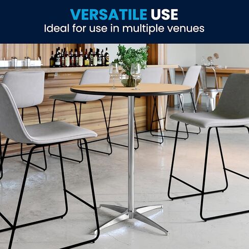 طاولة كوكتيل مستديرة من Flash Furniture Lars مقاس 30 بوصة مع أعمدة مقاس 30 بوصة و42 بوصة، طاولة مستديرة بارتفاع قياسي أو بار قابلة للتعديل للمناسبات أو الاستخدام المنزلي، طبيعية in Saudi Arabia