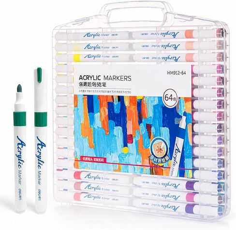 deli Paint Markers Quick Drying Acrylic Marker Pens for Kids Paint Pens Paint Markers for Wood Rock Plastic Canvas-64 Colors in Kuwait