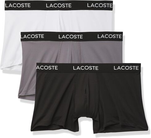 Lacoste mens Iconic Lifestyle 3 Pack Cotton Stretch Trunks, Navy Blue/Silver Chine/Red, X-Small US in Kuwait