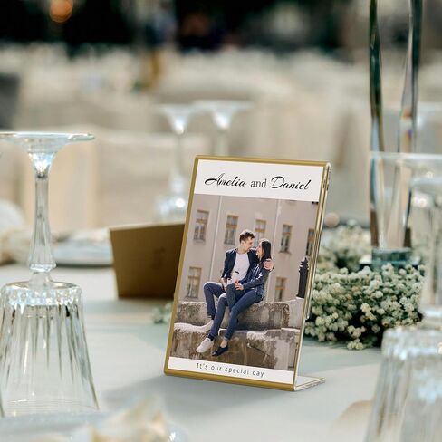 NIUBEE 6 Pack 5 x 7 Acrylic Gold Frame, Slanted Back Table Sign Holder for Wedding Table Numbers, Restaurant Signs, Photos and Art Display Visit the Store in Saudi Arabia